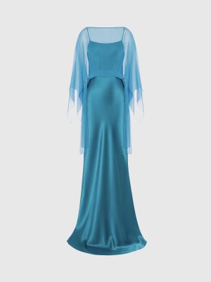 Abito lungo in chiffon e satain