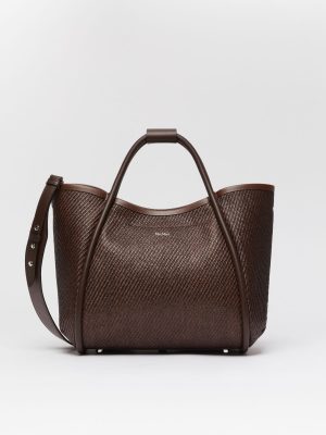 borsa in rafia con finiture in pelle